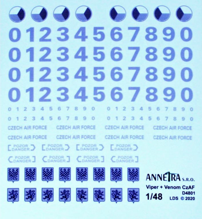Annetra Mi-17 + Mi-24 znaky a trupová čísla pro NATO kamufláže - decal set (ČR) 1/48