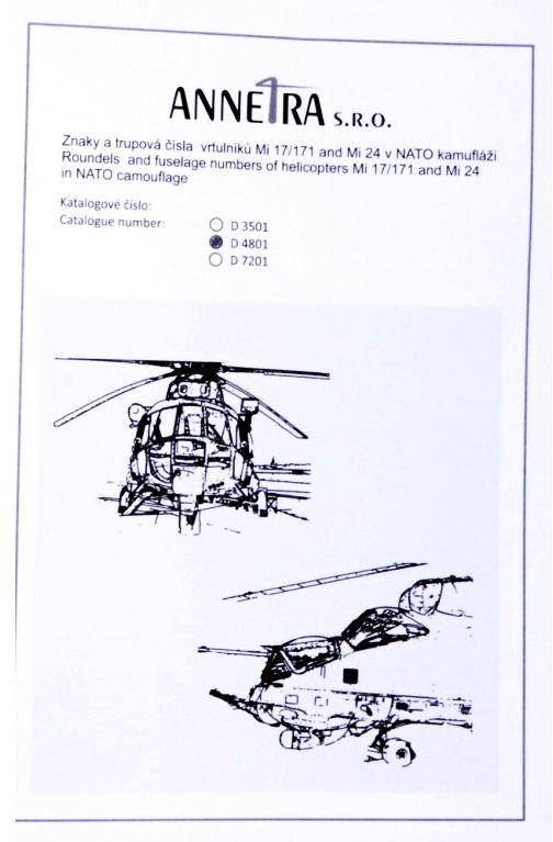 Annetra Mi-17 + Mi-24 znaky a trupová čísla pro NATO kamufláže - decal set (ČR) 1/35