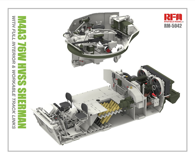 RFM M4A3 76W HVSS Sherman With full interior and workable track links 1/35