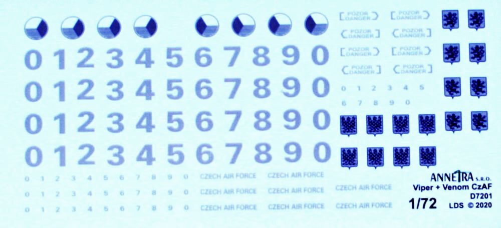 Annetra Mi-17 + Mi-24 znaky a trupová čísla pro NATO kamufláže - decal set (ČR) 1/72