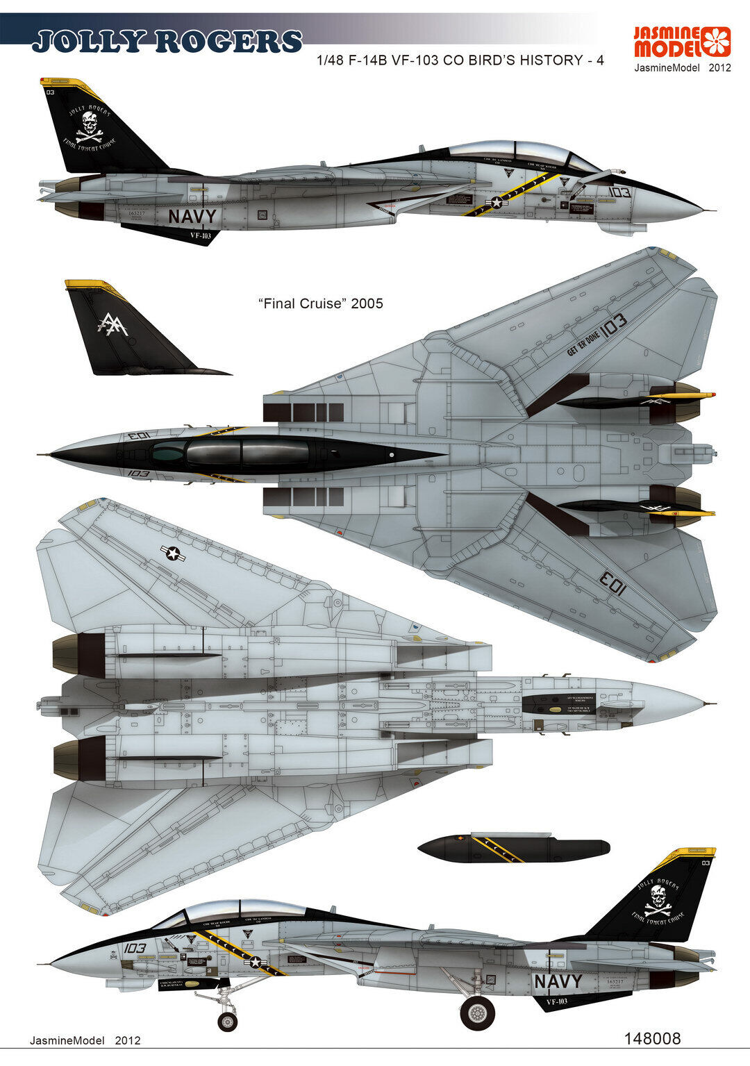 Jasmine Model F-14B Tomcat VF-103 JOLLY ROGERS Final Cruise 2005 - decal set 1/48