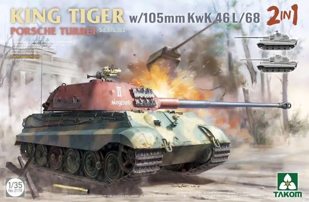 Takom King Tiger Porsche Turret w/105mm KwK 46 L/68 (2in1) 1/35