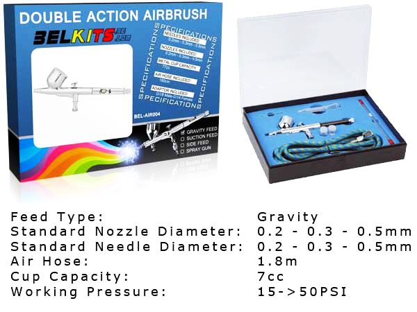 Belkits Double Action Airbrush Set 0.2mm + 0.3mm + 0.5mm