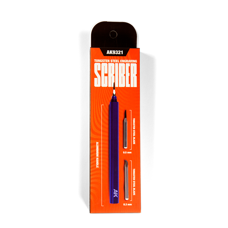 AK Tungsten steel engraving scribers (0,3 + 0,8mm) / Wolframové tvrzené rydlo (Madlo + 2x set čepelí)