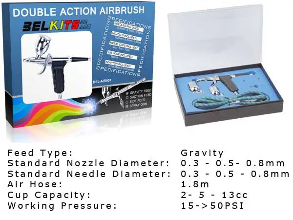 Belkits Gravity Feed Double Action Airbrush Set 0.3mm + 0.5mm + 0.8mm (Trigger type) / Testovací kus