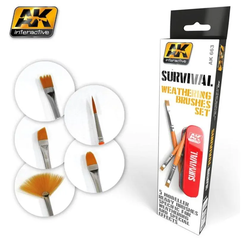 AK Survival weathering brushes set / Sada patinovacích štětců 5v1