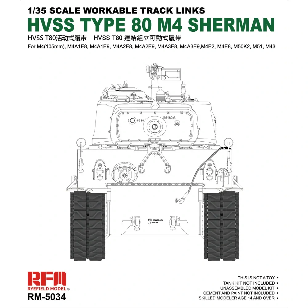 RFM Workable track links Type 80 For M4.HVSS Sherman - pohyblivé pásy 1/35