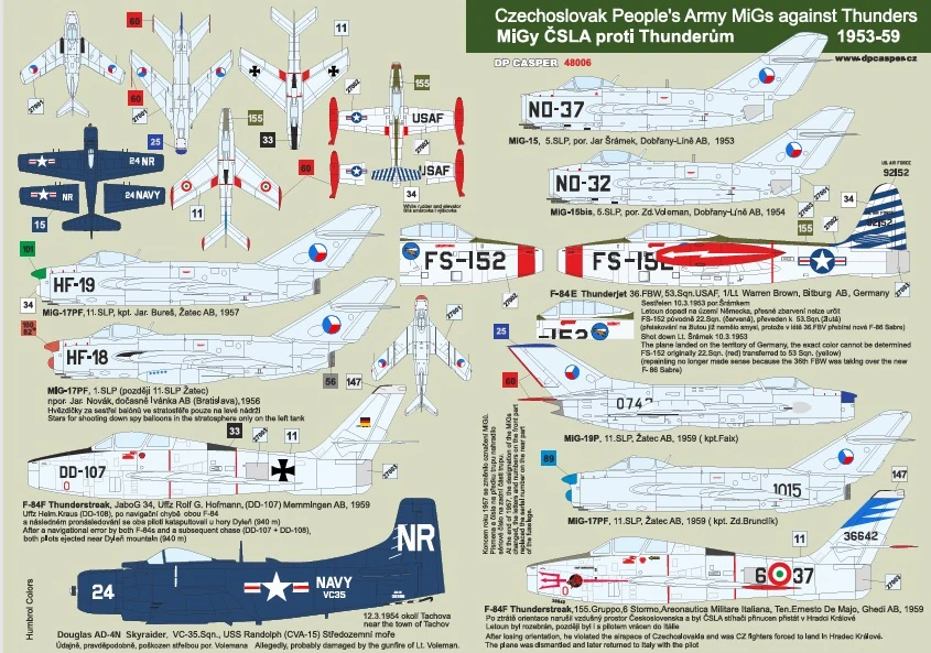 DP Casper MiGy ČSLA proti Thunderům 1953-59 - decal set (ČR) 1/48