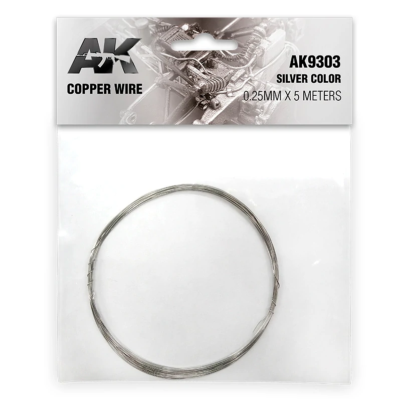 AK Copper Wire 0.25mm ø X 5 Metres Silver Color / Sada měděných vláken