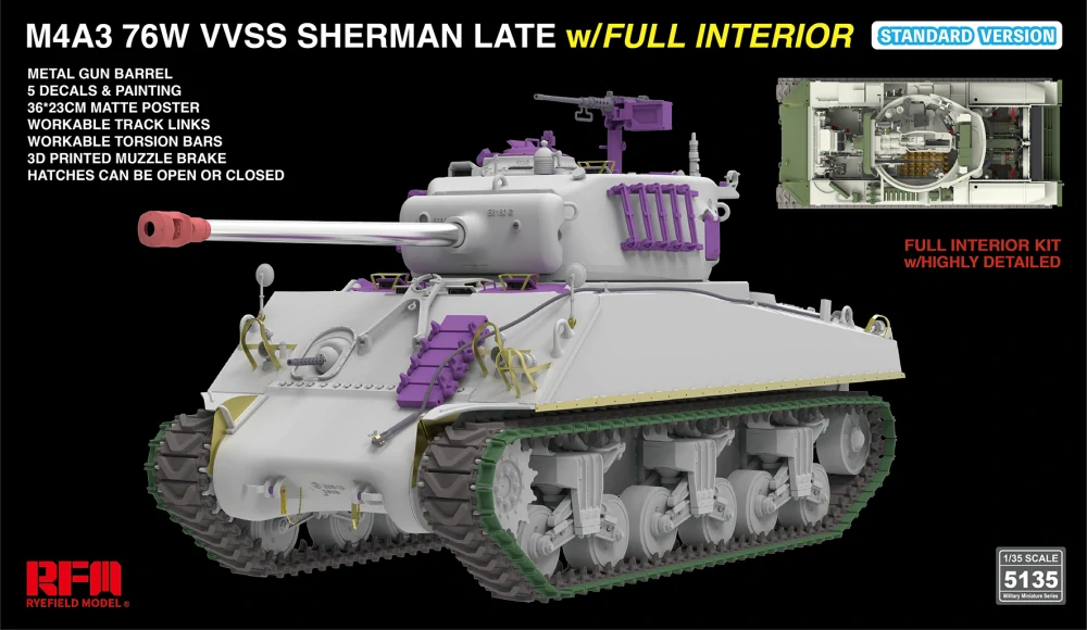 RFM M4A3 76W VVSS Sherman late STANDARD full interior 1/35