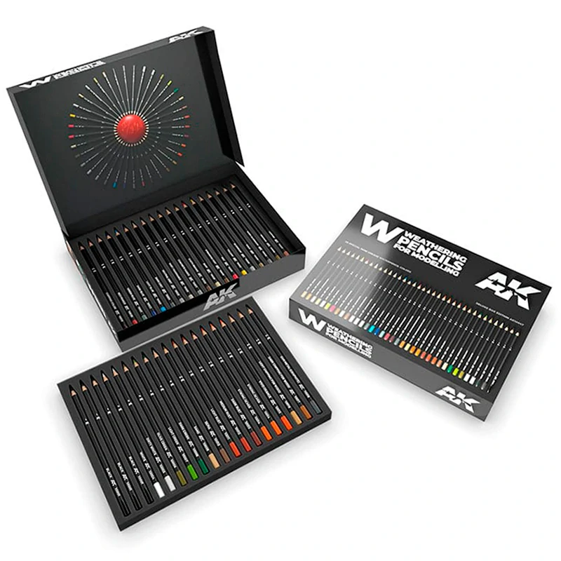 AK Weathering pencils: Deluxe edition box / Kompletní set patinovacích akvarelových tužek (37ks)