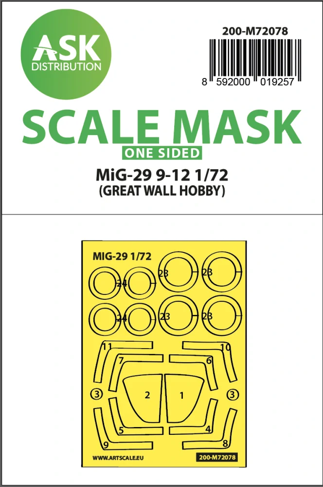 ASK Mig-29 9-12 one-sided express mask incl. the rubber mask for Great Wall Hobby - masky kabiny a podvozku 1/72