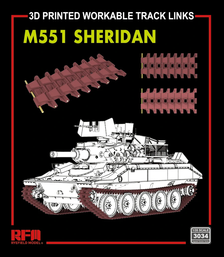RFM M551 Sheridan workable tracks (3D Printed) - pohyblivé pásy 1/35