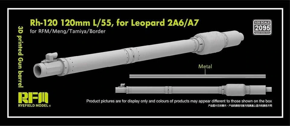 RFM 3D printed Gun barrel Rh-120 120mm L/55 for Leopard 2A6/A7, for RFM/Meng/Tamiya/Border - kovové dělo + 3Dprint 1/35