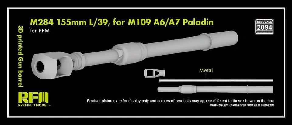 RFM 3D printed Gun barrel M284 155mm L/39 for M109 A6/A7 Paladin, for RFM - kovové dělo + 3Dprint 1/35