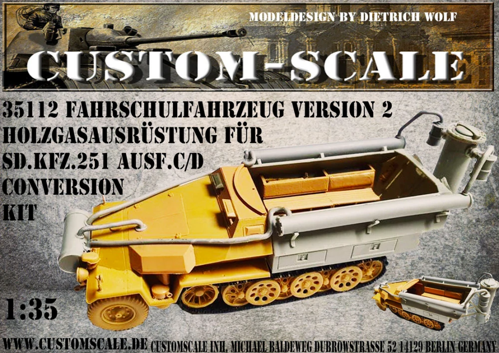 Custom scale Driving School Vehicle Version 2 Wood Gas Equipment for Sd.Kfz.251 Ausf. C/D Conversion Kit 1/35