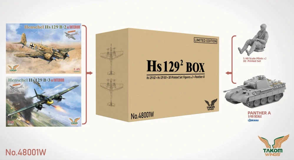 Takom Hs129² BOX Hs129B2+Hs129B3+Figuren+PantherA - Limited edition! 1/48