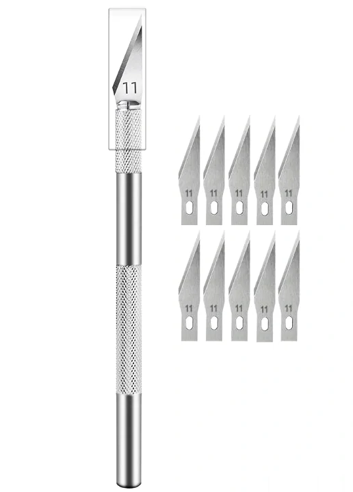 Modelářský nůž kovový + 10 břitů - Stříbrný