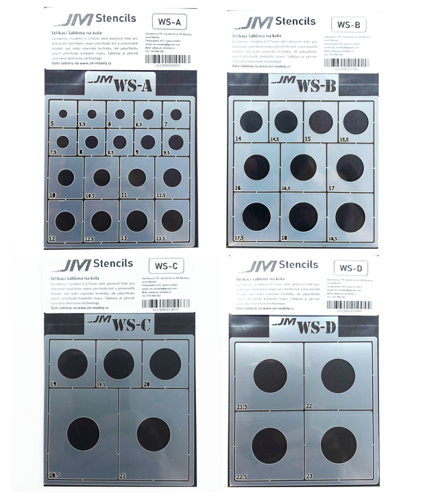 JM Sada stříkacích šablon na kola 4v1 WS-SET (5-23mm)