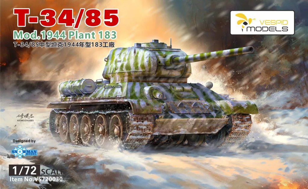 Vespid Models T-34/85 Medium Tank Mod.1944 Plant 183 Metal barrel + 3D Printed Oil Tank 1/72