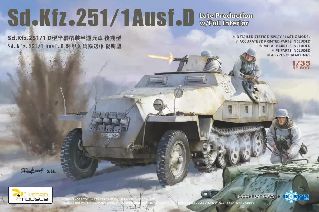 Vespid Models Sd.Kfz.251/1 Ausf.D Late Production w/Full Interior Metal parts + 3D printed parts + 3D printed tires 1/35