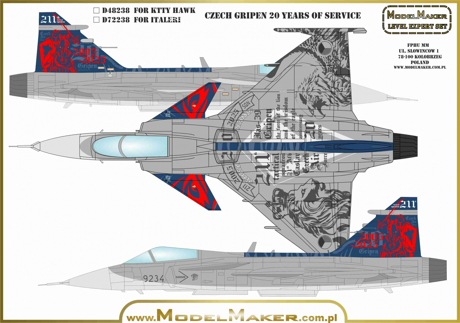 Model Maker Decals Czech Gripen 20 Years Of Service (For Kitty Hawk) - decal set (ČR) 1/48