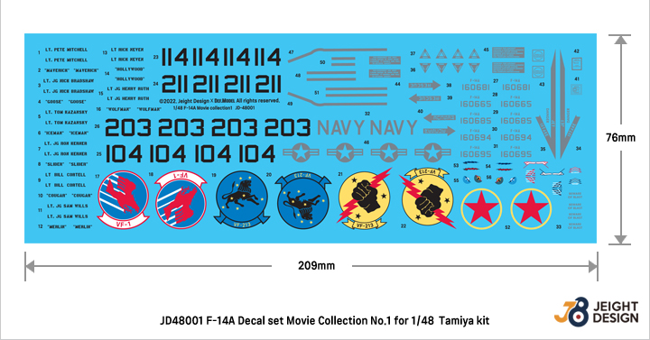 DEF Model TOP GUN F-14A Decal set Movie Collection No.1 (for Tamiya kit) - decal set 1/48