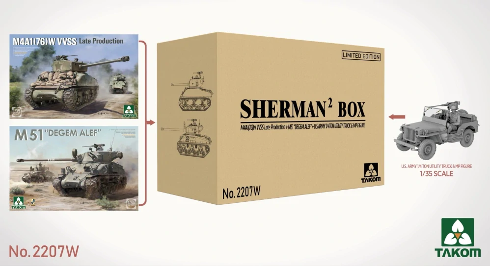 Takom SHERMAN² BOX + U.S. Army 1/4 Ton Utillty Truck - Limited Edition! 1/35