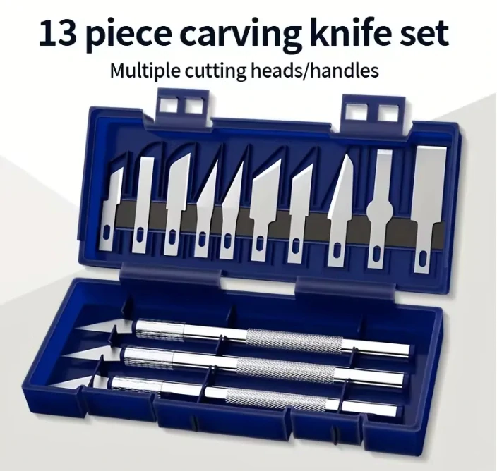 Multifunkční set modelářských nožů a škrabek 13v1 (3 madla s noži + 10 typů čepelí)