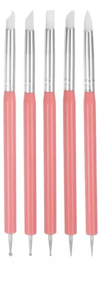 Set jemných silikonových štětců s kovovými kuličkovými hroty 5v1 - Růžové