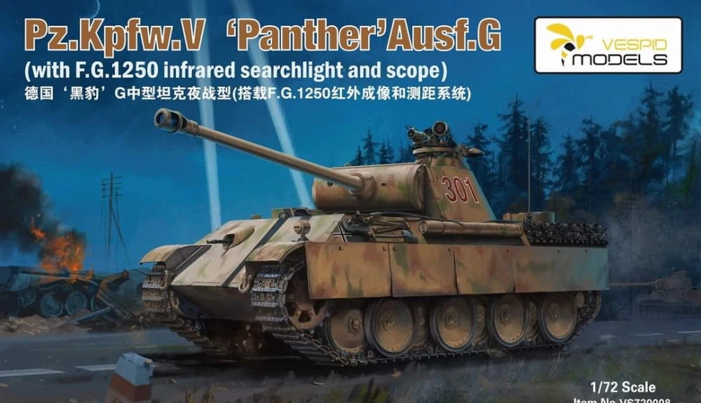 Vespid Models Pz.Kpfw.V 'Panther' Ausf.G (with F.G.1250 infrared searchlight and scope) 1/72