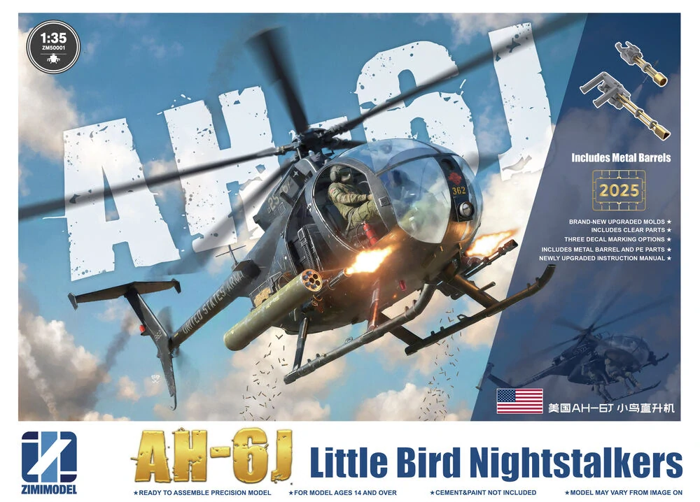 Zimi Model AH-6J Little Bird Nightstalkers w/Metal Barrels 1/35