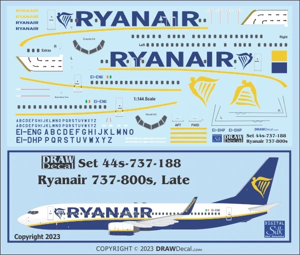 Draw Decal Boeing 737-800 - Ryanair (Late Version) 1/144