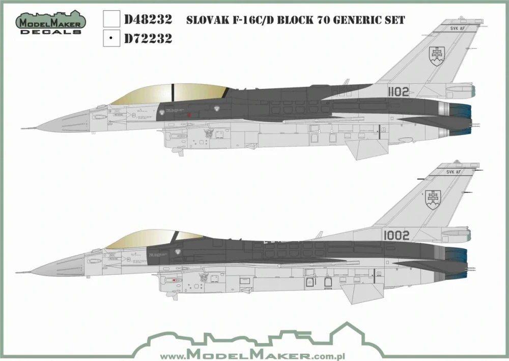 Model Maker Decals General Dynamics F-16 C/D Block 70 in Slovak Air Force - decal set (SK) 1/72