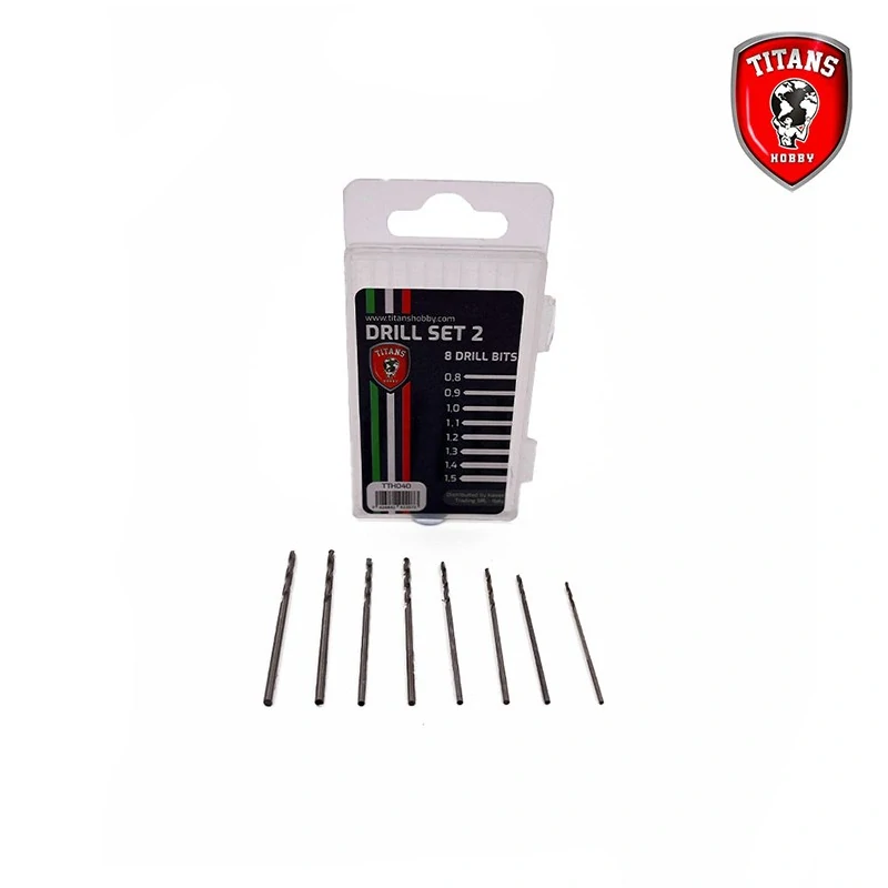 Titans Set #2 of 8 modelling drill bits (0,8 - 1,5 mm) / Set minivrtáků 8v1