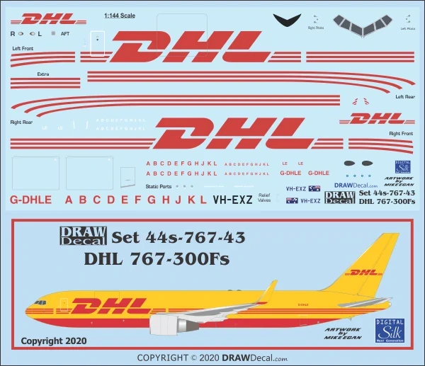 Draw Decal Boeing 767-300F - DHL Cargo 1/144