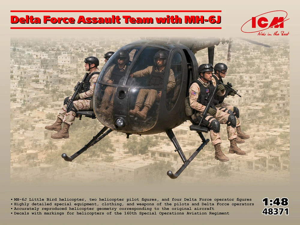 ICM Delta Force Assault Team with MH-6J 1/48 (Předobjednávka říjen/listopad)