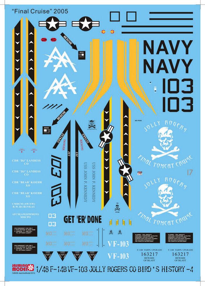 Jasmine Model F-14B Tomcat VF-103 JOLLY ROGERS Final Cruise 2005 - decal set 1/48
