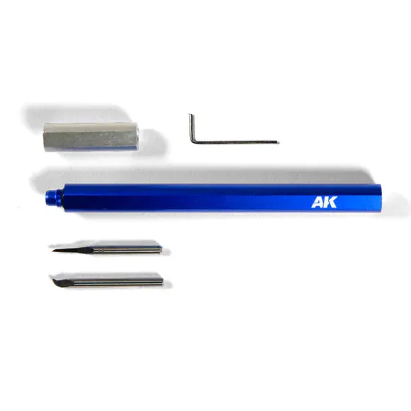AK Tungsten steel engraving scribers (0,3 + 0,8mm) / Wolframové tvrzené rydlo (Madlo + 2x set čepelí)