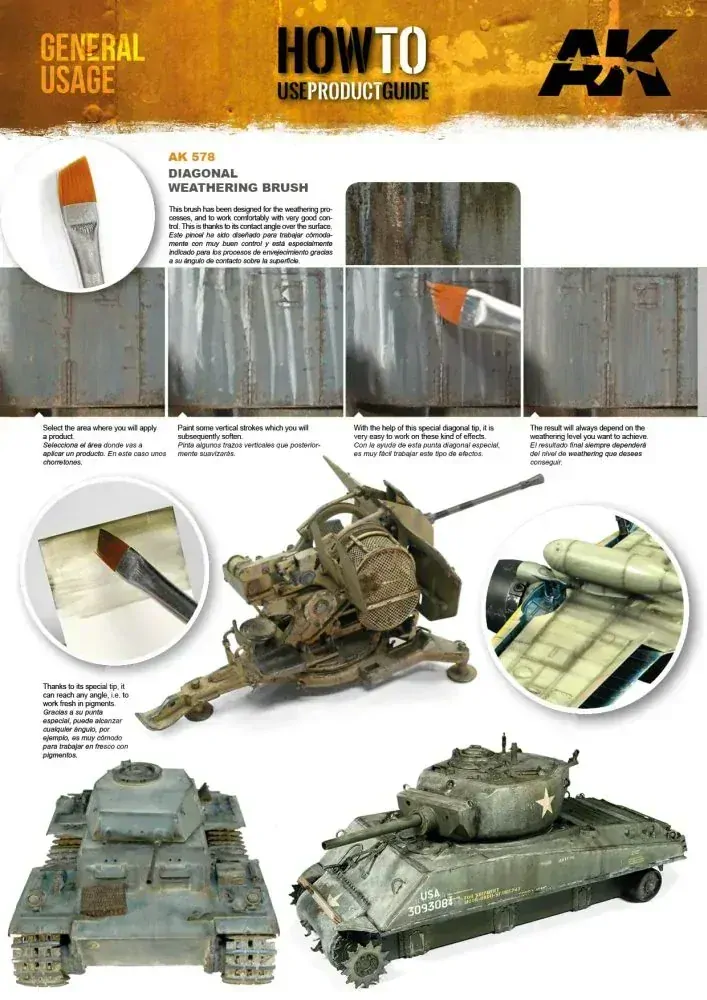 AK Diagonal weathering brush / Patinovací štětec zkosený