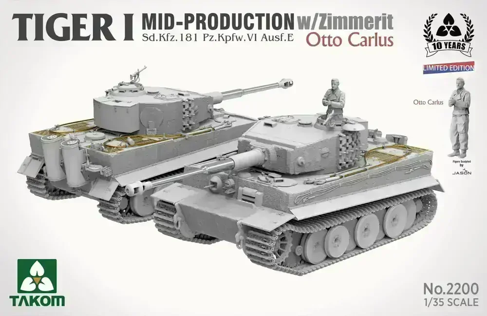 Takom Tiger I Mid Production w/zimmerit Sd.Kfz. 181 Pz.Kpfw. VI Ausf. E Otto Carius - Limited! 1/35
