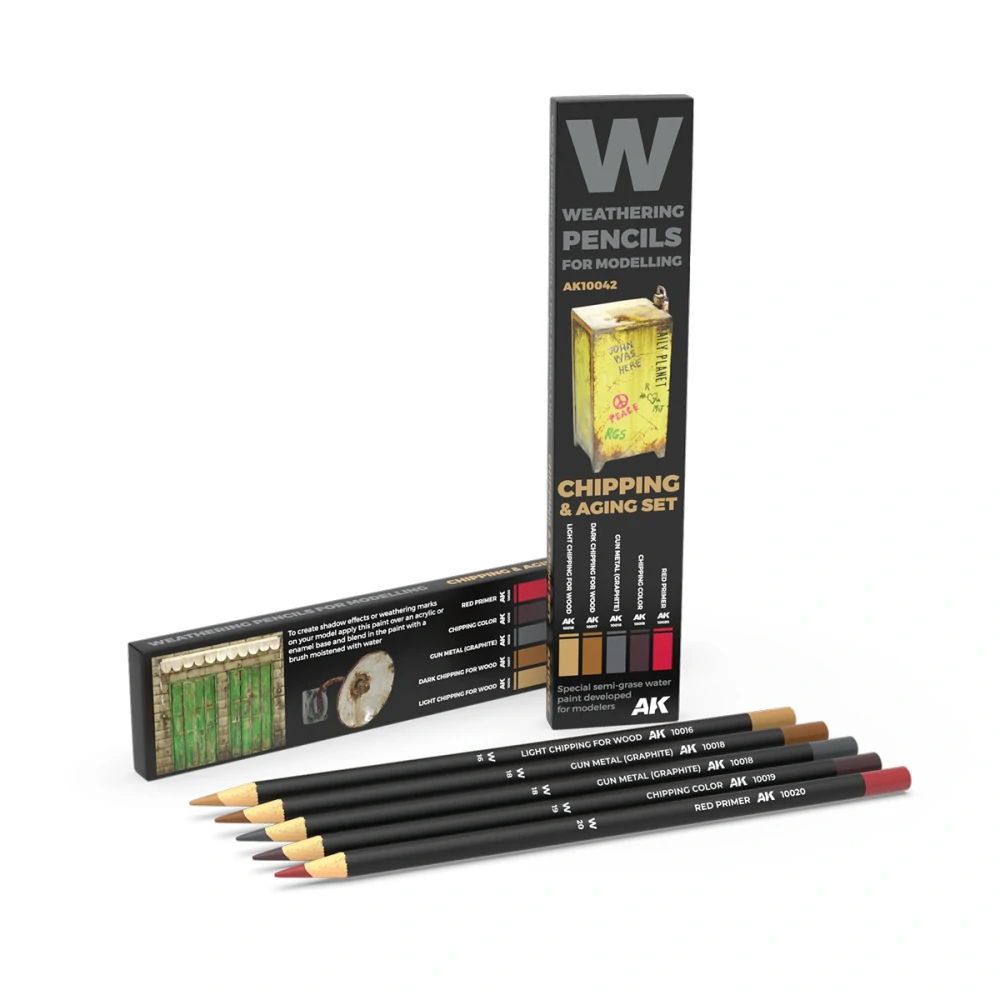 AK Weathering pencils - Chipping & Aging set / Set patinovacích akvarelových tužek - Chipping