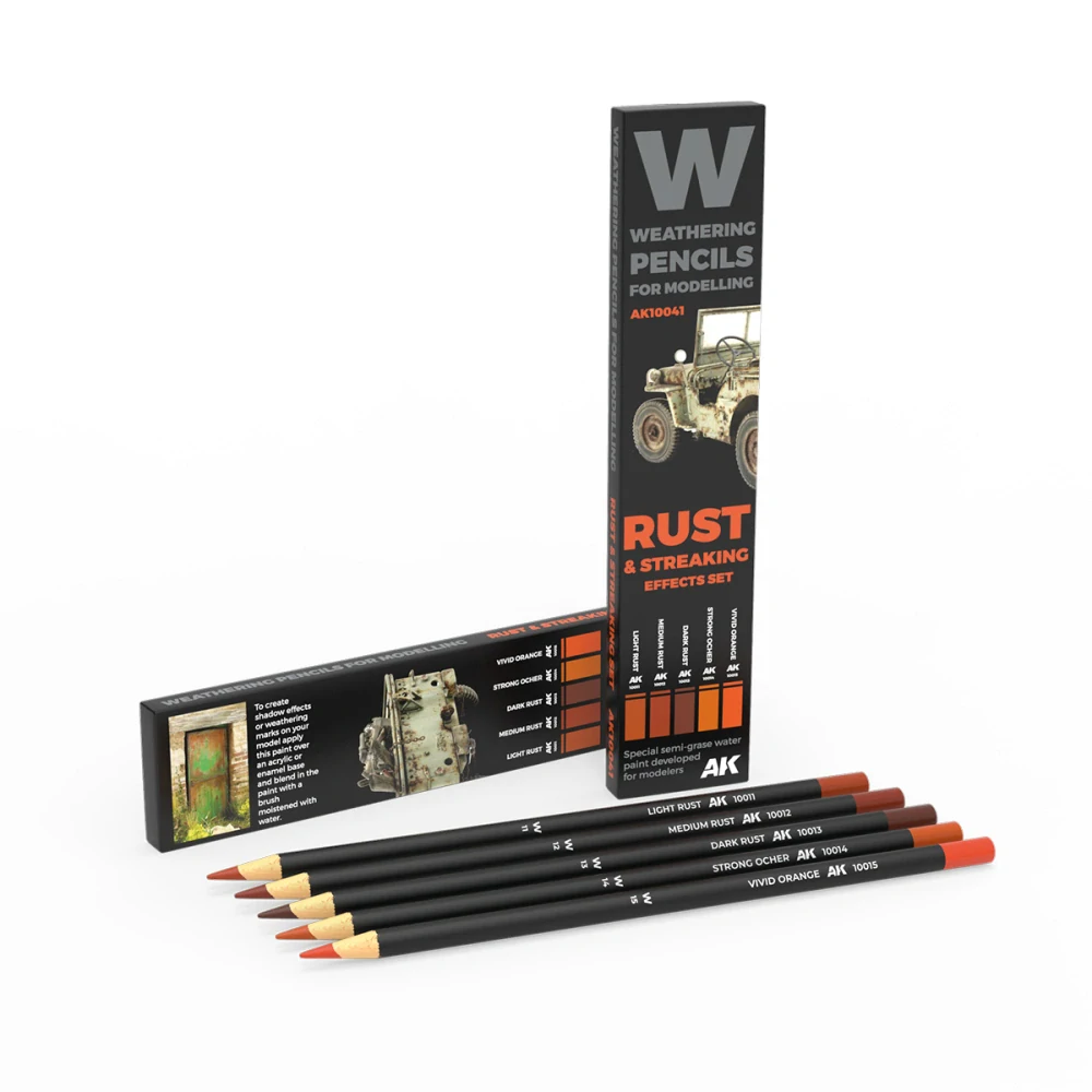 AK Weathering pencils - Rust & Streaking Effects set  / Set patinovacích akvarelových tužek - Rez a skvrny