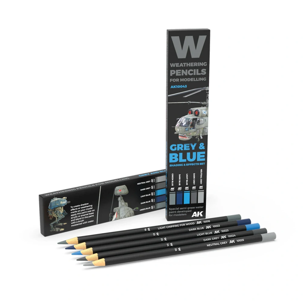 AK Weathering pencils - Grey & Blue shading & effects set  / Set patinovacích akvarelových tužek - Šedomodré kamufláže