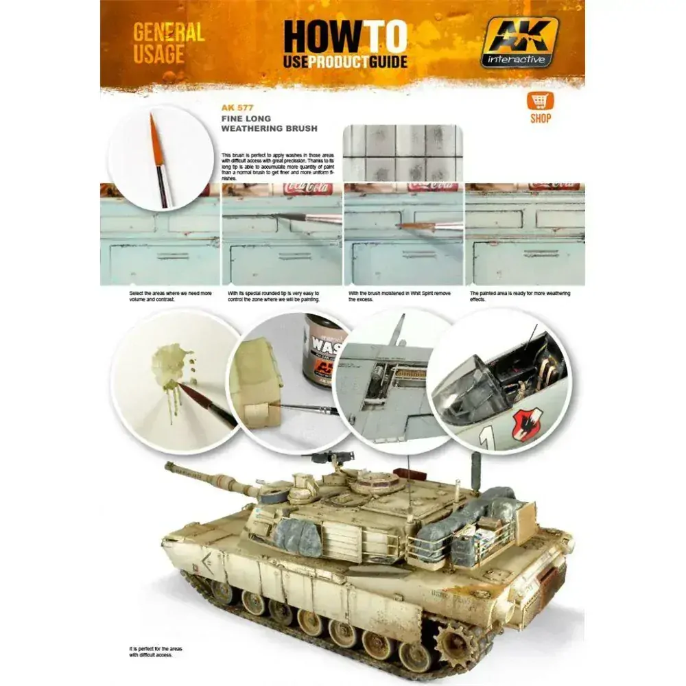 AK Fine long weathering brush / Patinovací štětec jemný