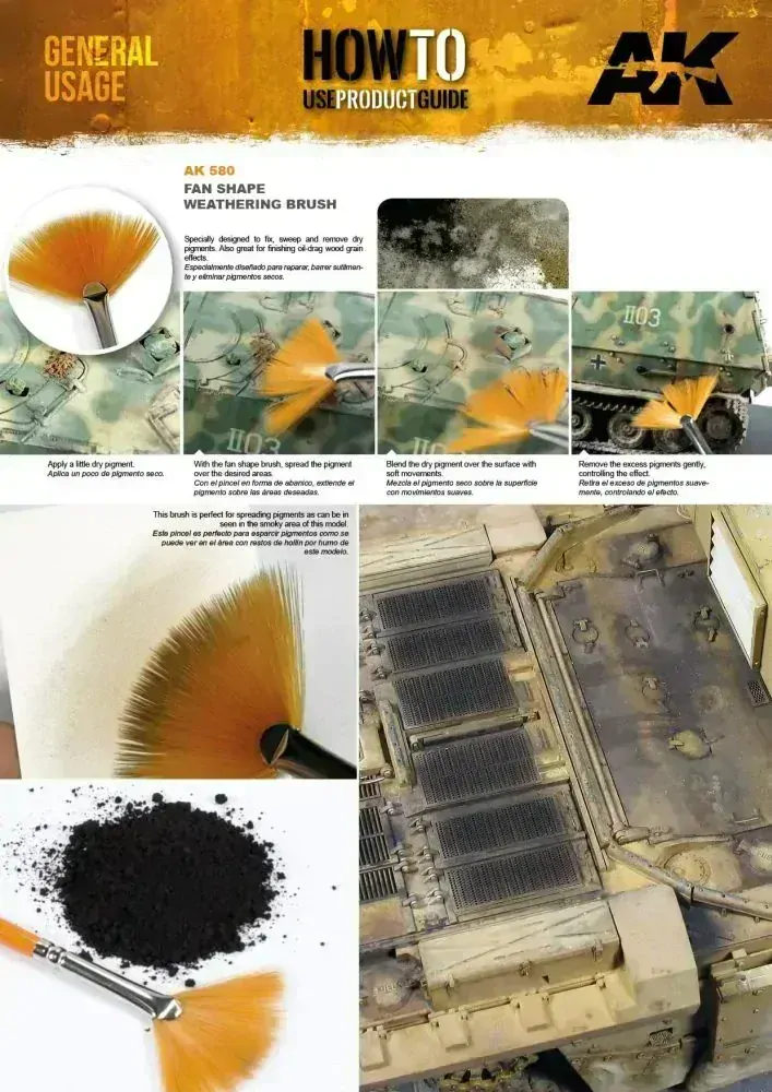 AK Fan shape weathering brush / Patinovací štětec na pigmenty