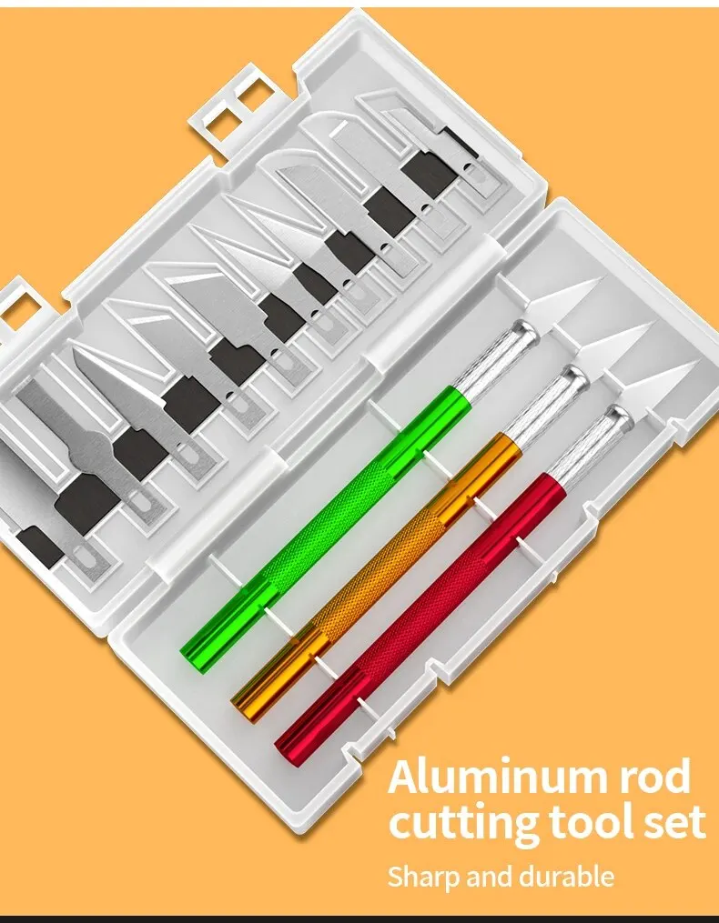 Multifunkční set modelářských nožů a škrabek 10+3 (3 madla + 10 čepelí)