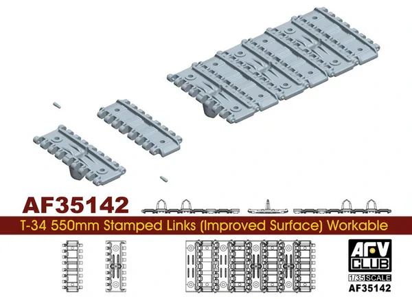 AFV Club Soviet T-34 550mm Stamped Links (Improved Surface) Workable - pohyblivé pásy 1/35