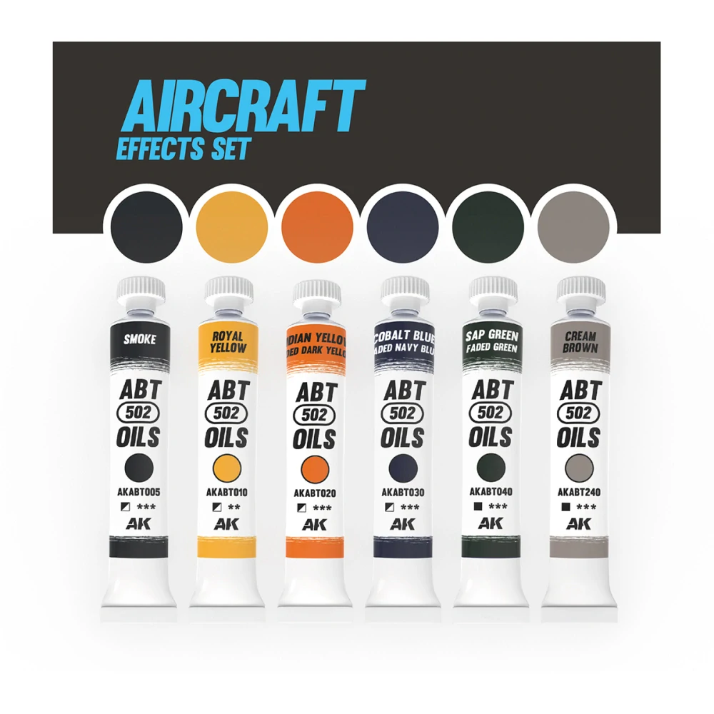 AK Aircraft Effects set (6x20ml) / Sada olejových barev - Letadla