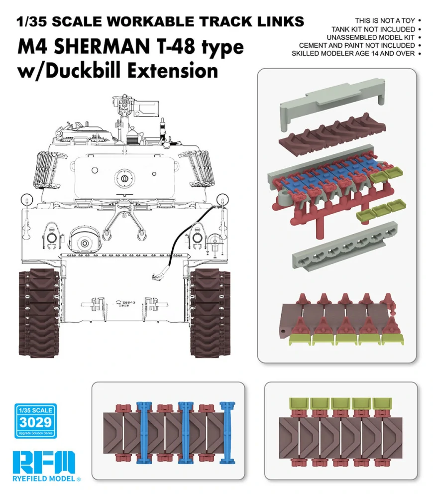 RFM M4 SHERMAN T-48 type workable tracks with duckbill - pohyblivé pásy 1/35